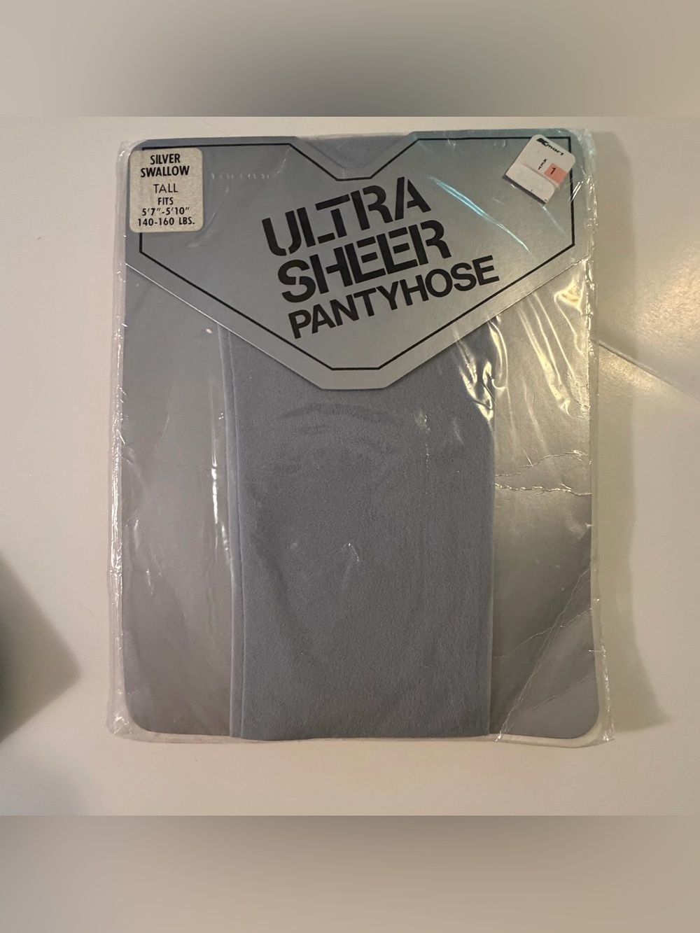 Vintage 80s Kmart Ultra Sheer Pantyhose Silver Swallow Tall 140-160 lbs NOS